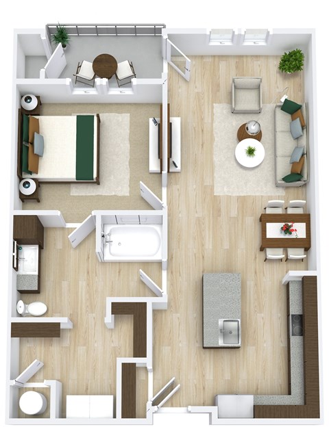 Floor plan for 1 bed, 1 bath, 826 sqft